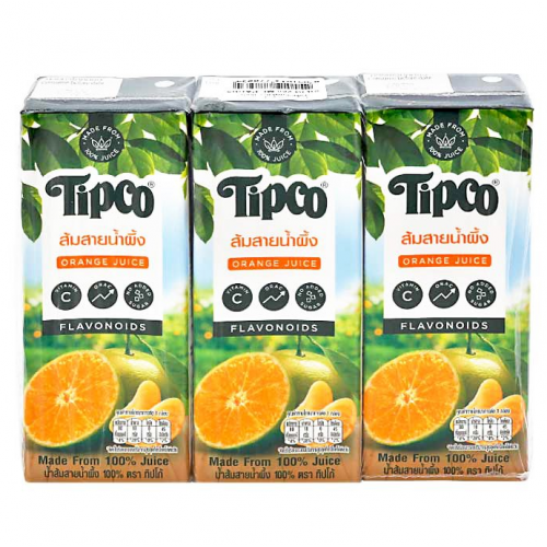 Tipco 100percent Sainamphueng Orange Juice 200ml. Pack 3