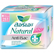 Laurier Natural Anti Bac Slim Sanitary Napkin Day Wing 25cm.
