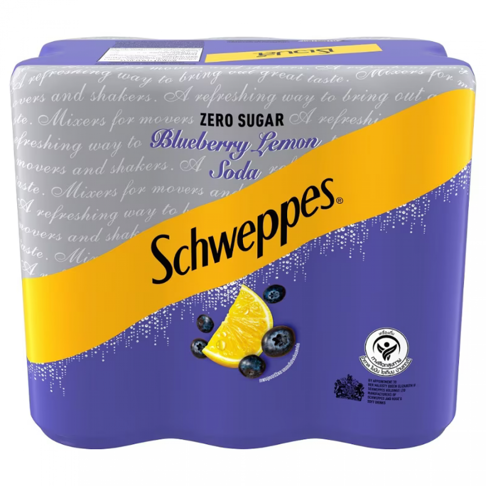 Schweppes Zero Sugar Blueberry Lemon Soda 330ml. Pack 6