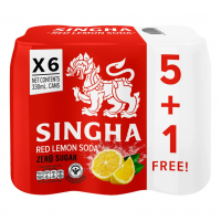Singha Red Lemon Soda No Sugar 330ml. Pack 5 Free 1
