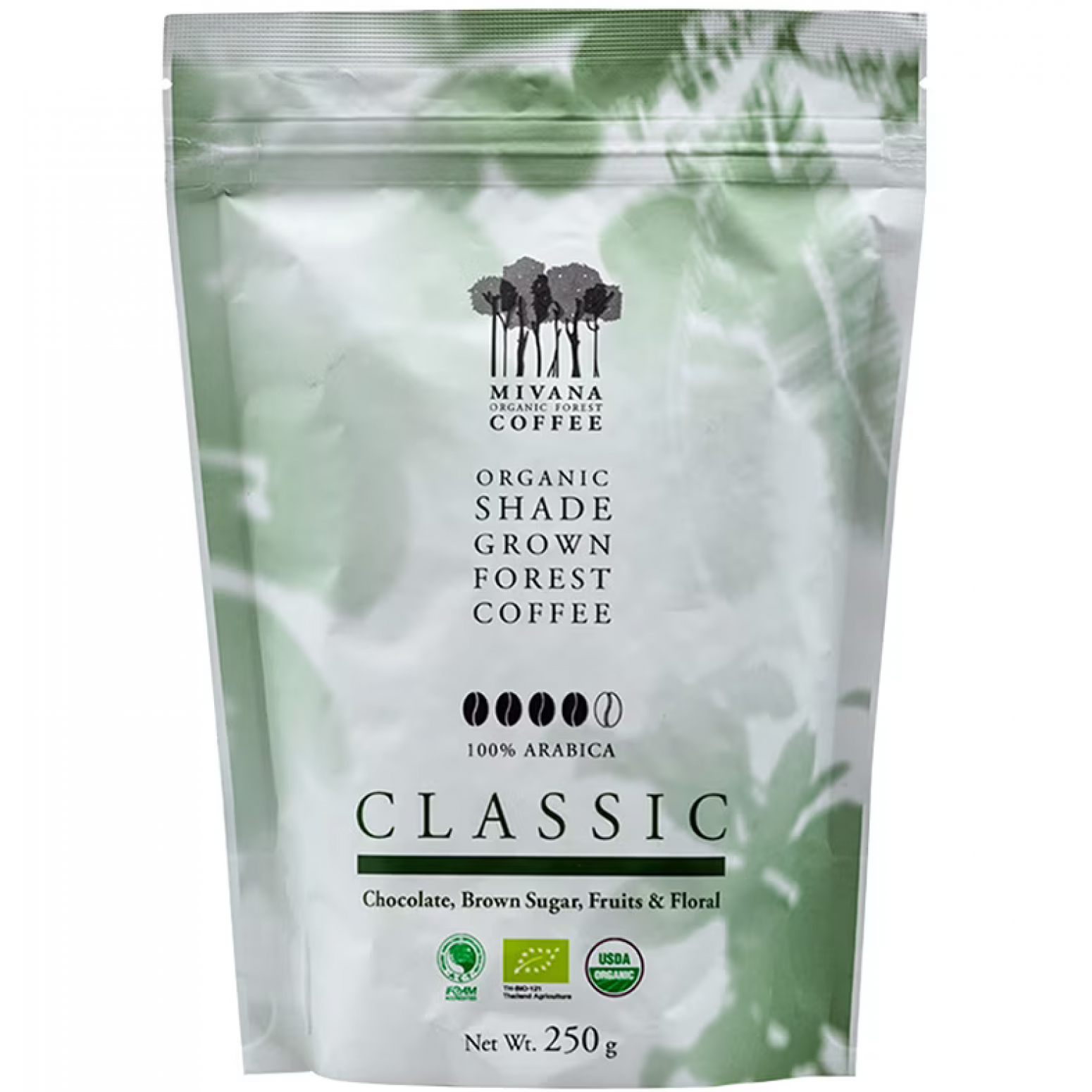 Mivana Roasted And Grinded Coffee Beans Classic Organic Arabica 250g.